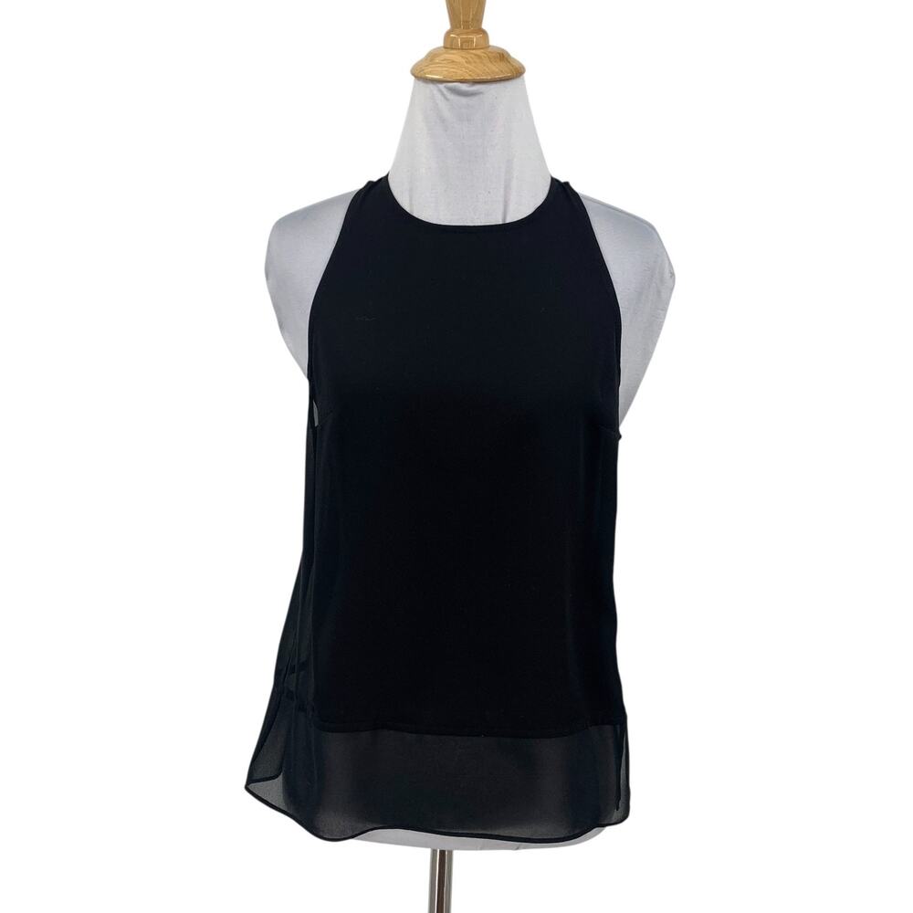 1.State Blouse Womens S Small Black Sheer Panels Sleeveless Keyhole Tank Top